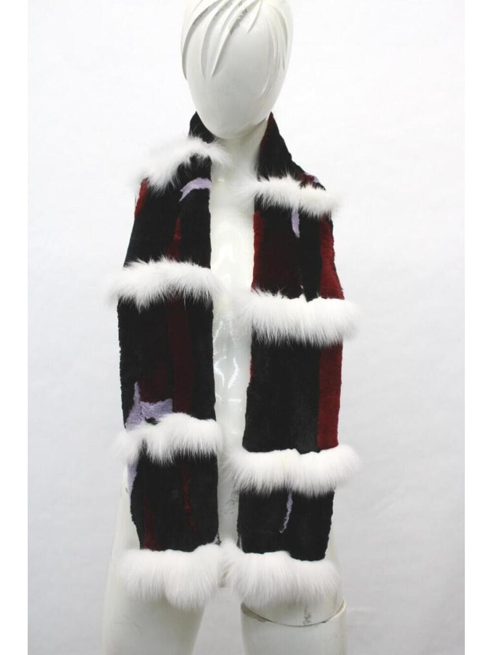 Brand New Multi Color Sheared Beaver & Fox Fur Scarf Wrap Women Woman 5"X60"